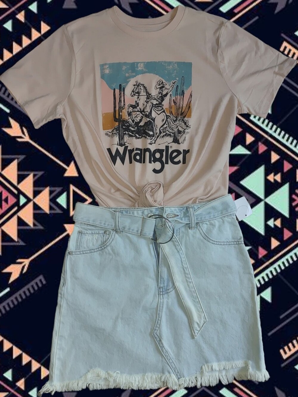 Wrangler Pink Graphic Tee with Desert Rodeo Illustration